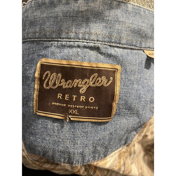 Wrangler Retro Shirt Mens 2XL Brown Blue Plaid Western Snap Denim Collar - Picture 7 of 9